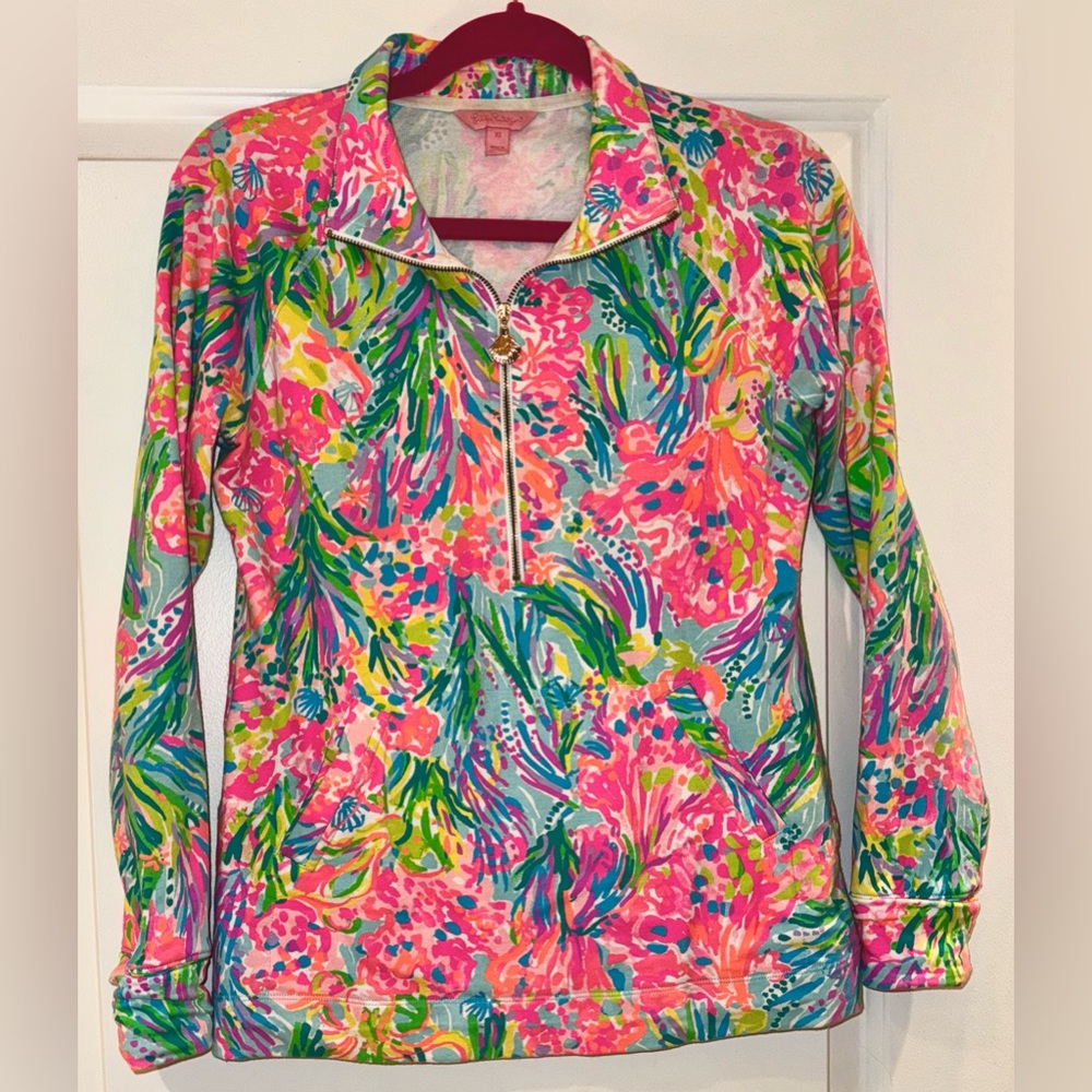 Lilly Pulitzer UPF 50+ Popover Zipper Sweatshirt Pullover in Color Fan Sea Pants